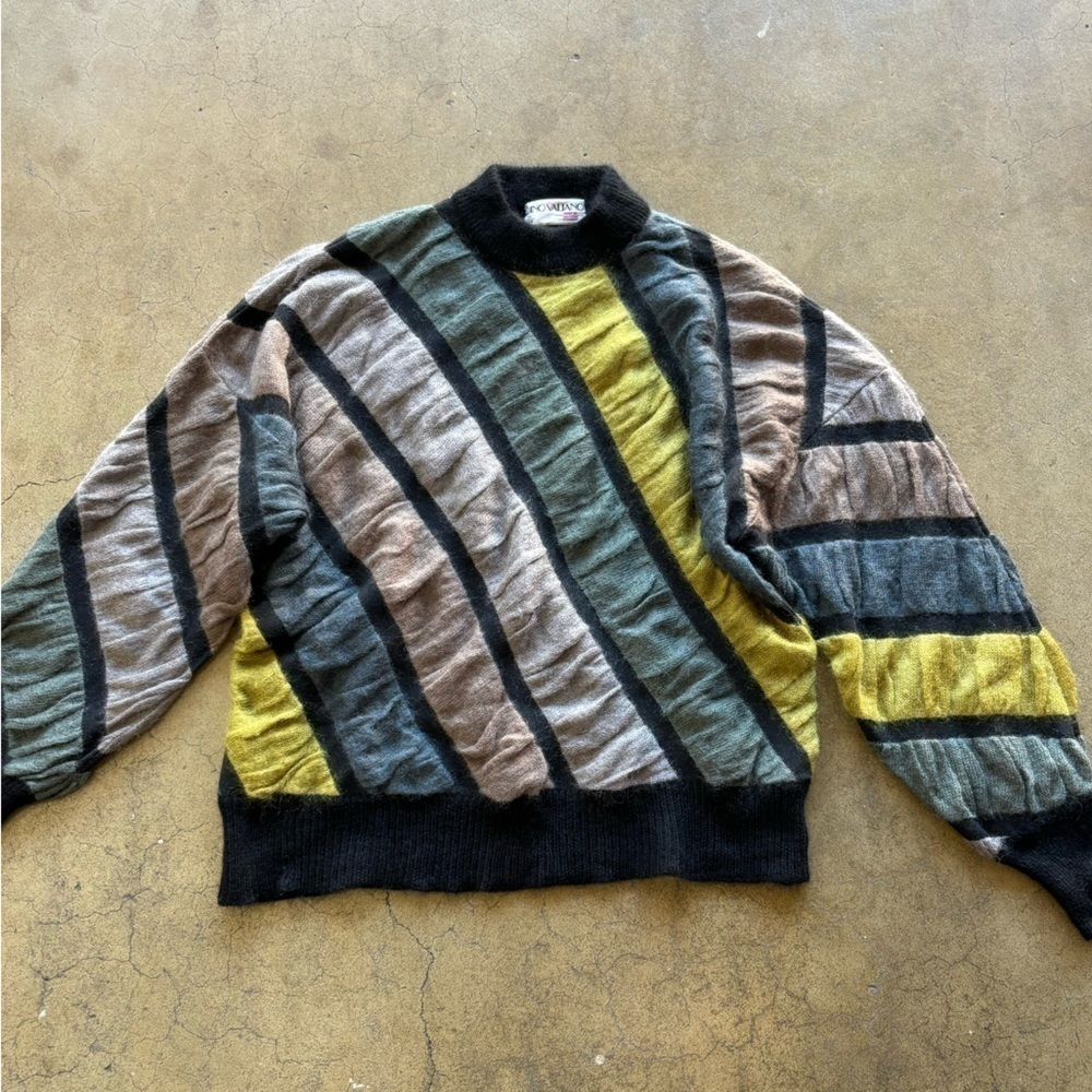 Vintage Dino Valiano Mohair Slouchy Textured Geometric Colorblock Resort Sweater